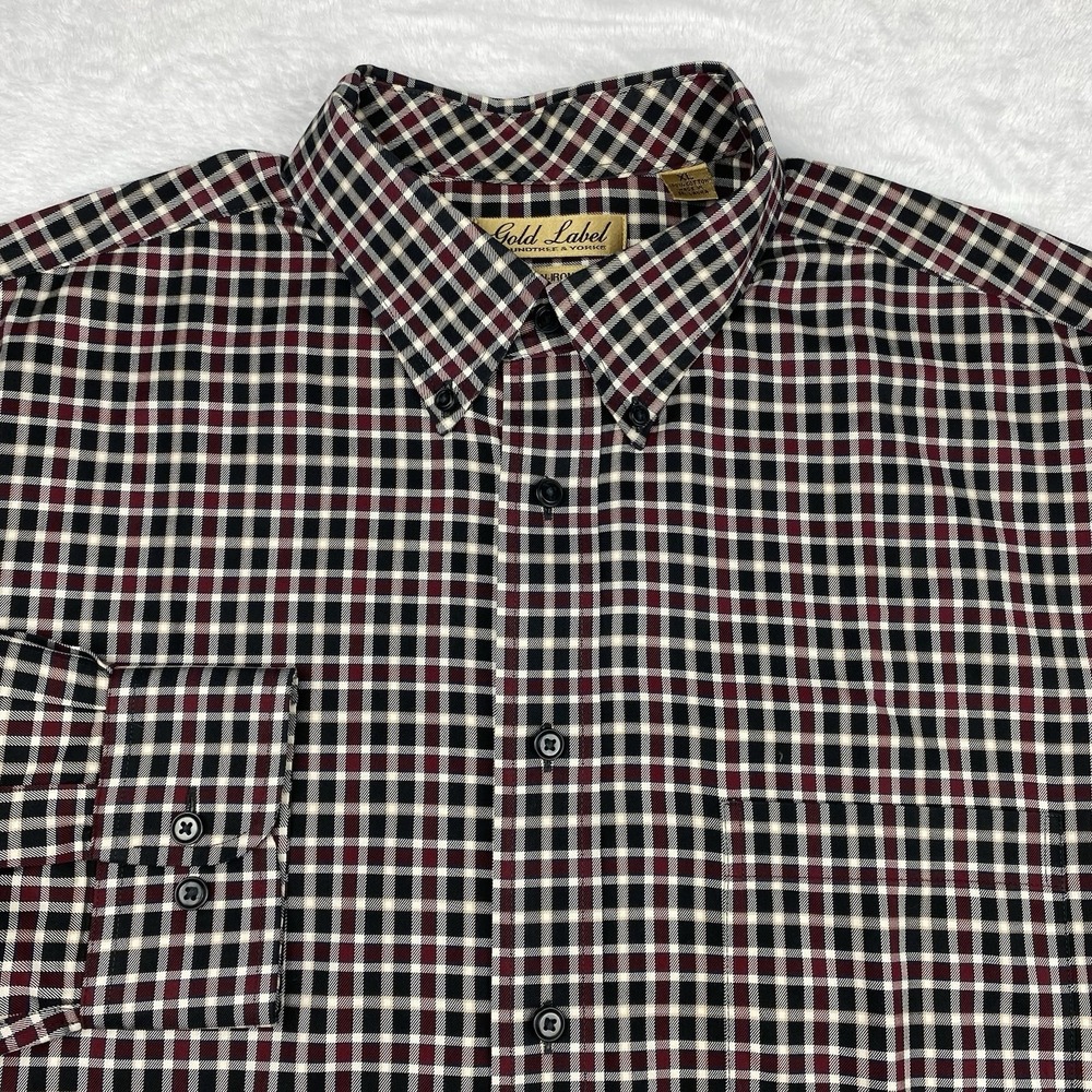 Roundtree & Yorke Gold Label Dress Shirt Mens XL Burgundy/Black Checks No Iron